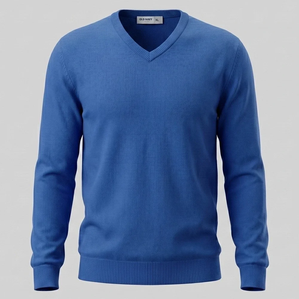 Old Navy Mens XL Blue Sweater V-Neck Solid Long‎ Sleeve Cotton Blend